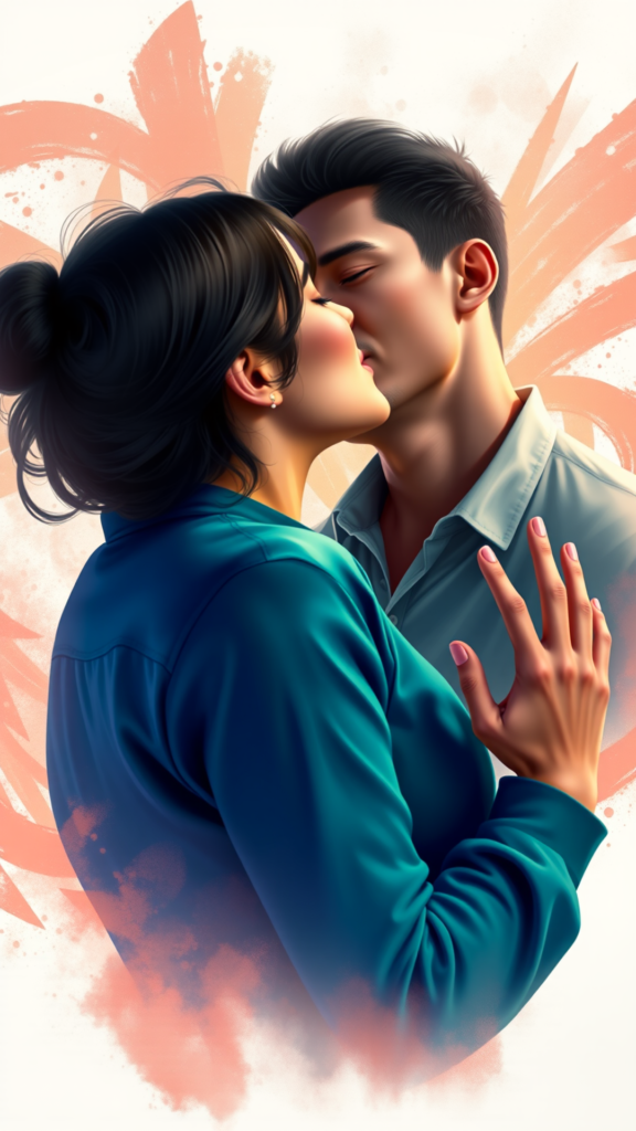 Casal homem e mulher se beijando de forma suave e apaixonada, representando amor verdadeiro, conexão emocional profunda e a mensagem sempre foi você