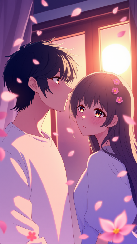 Ilustração em estilo anime de um casal representando o poema já não penso em você, com amor contido e despedida silenciosa
