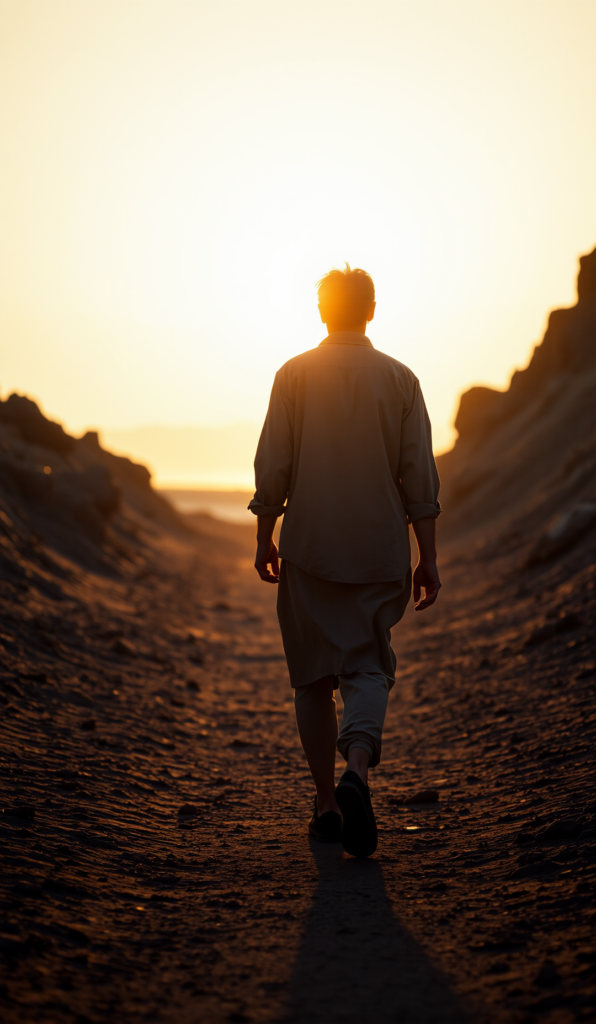 Reflexão Salmo 149 mostrando uma pessoa caminhando em direção à luz, simbolizando louvor, força e perseverança em silêncio